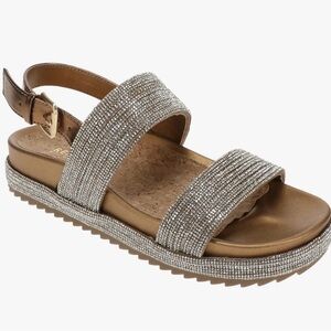NWT Kenneth Cole Women's Debra Flat Sandal IN Bronze w/Crystals, Size 11